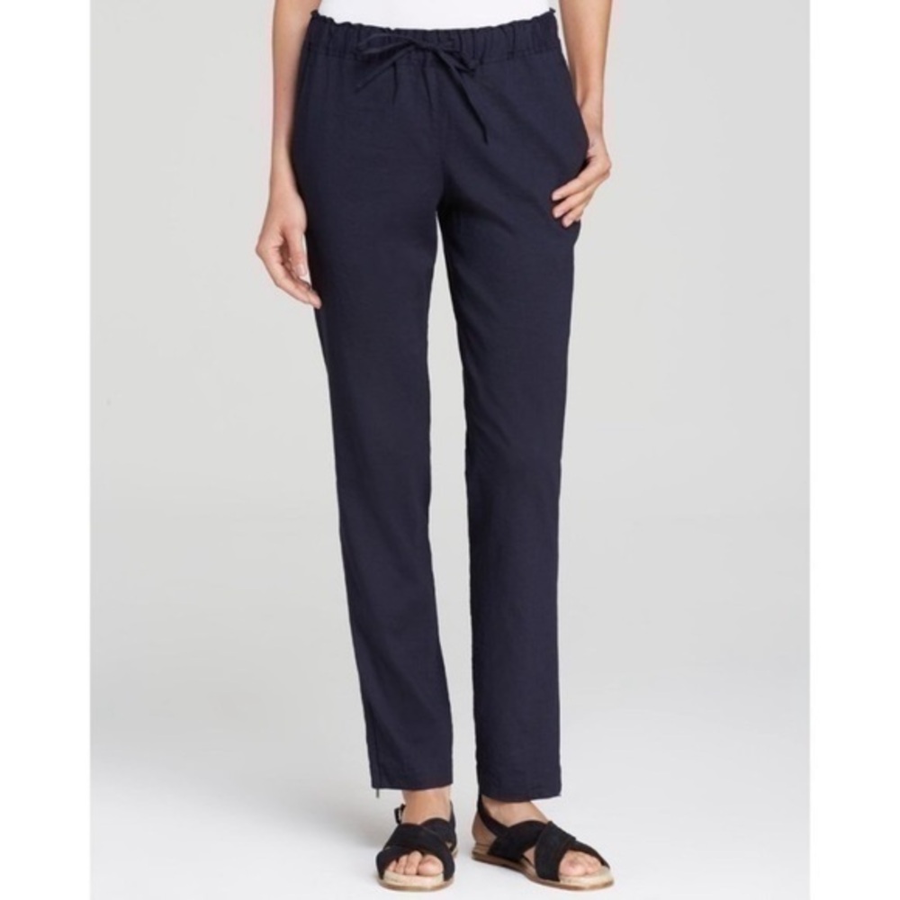 Theory Neal Navy Blue Pull-On Drawstring Waist Zipper Cuff Linen Pants 00 0